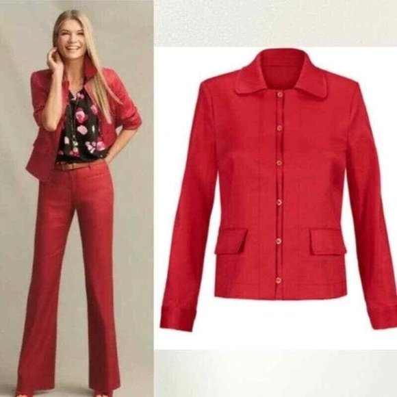 CAbi Jackets & Blazers - *CAbi Valentine Red Linen Blend Jacket Blazer Womens Size M Button Long Slv 5472